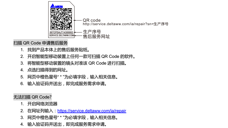 台达变频器CP2000 Service Link贴纸使用说明